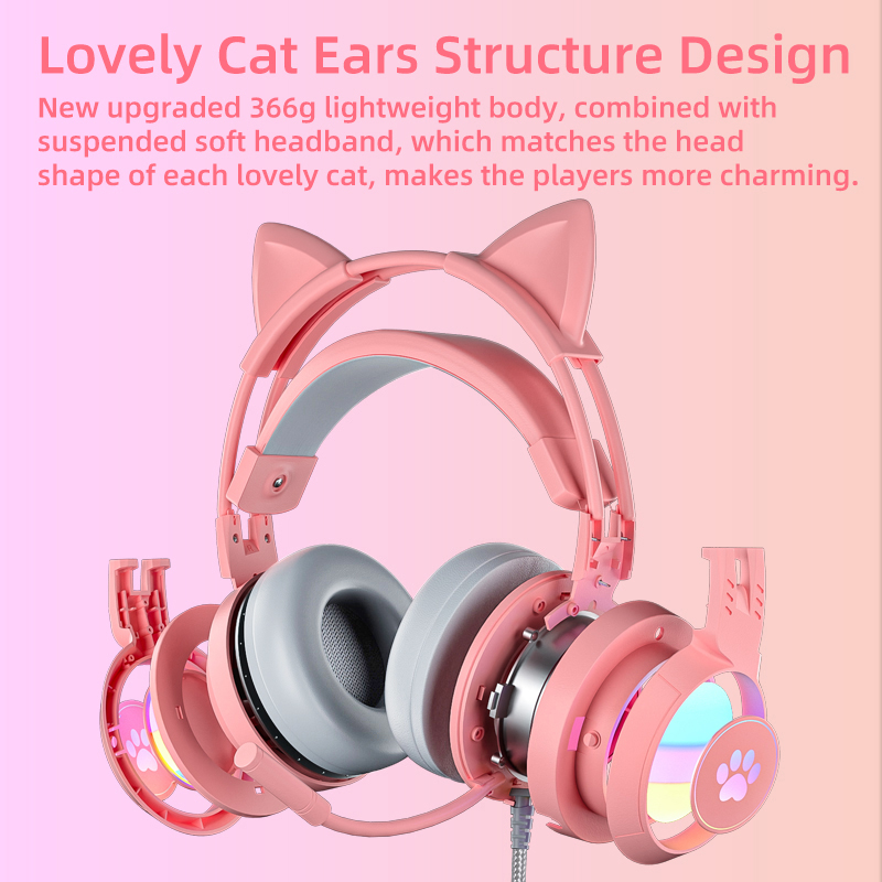Gaming Headset Rgb - Roze gamingheadset voor pc, PS4, PS5,