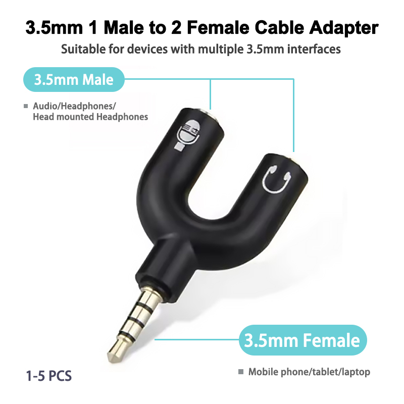 Earphone Splitter Jack - 3.5mm hoofdtelefoon splitter microfoon adapter U-vormige